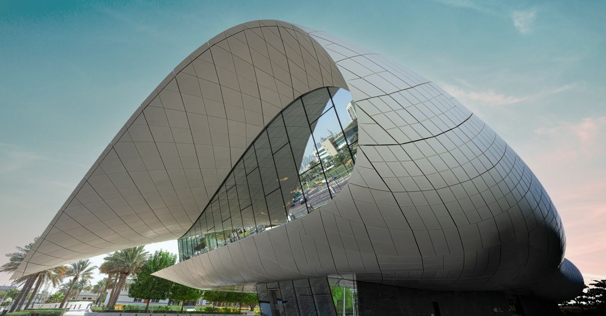 Stunning view of the Etihad Museum's modern architecture in Dubai's skyline.