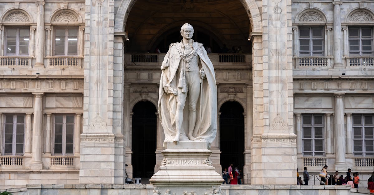 Statue of Lord Curzon at Victoria Memorial in Kolkata, architectural grandeur.