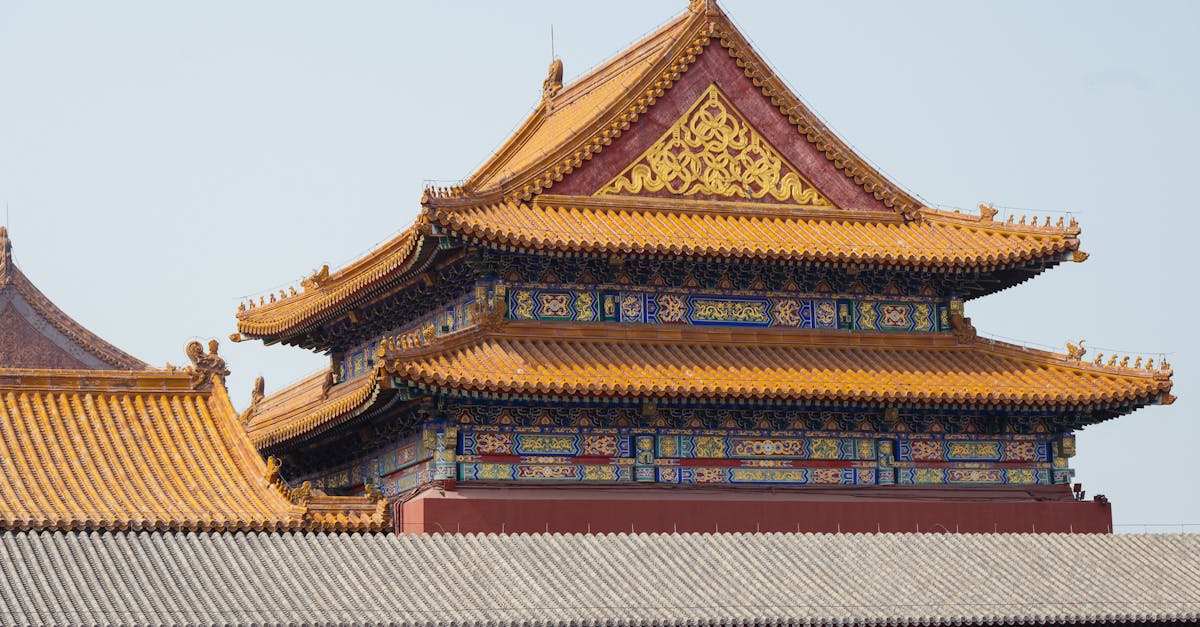 Detailed view of ornate rooftops in the historic Forbidden City, Beijing.