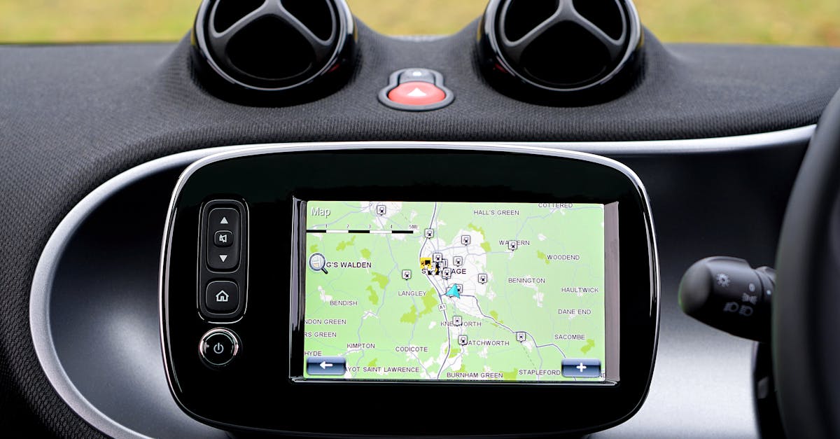 Close-up view of a modern car dashboard featuring a GPS map for navigation.