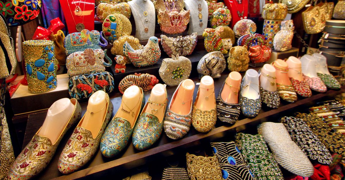 Vibrant display of handmade traditional accessories at a cultural market stall.