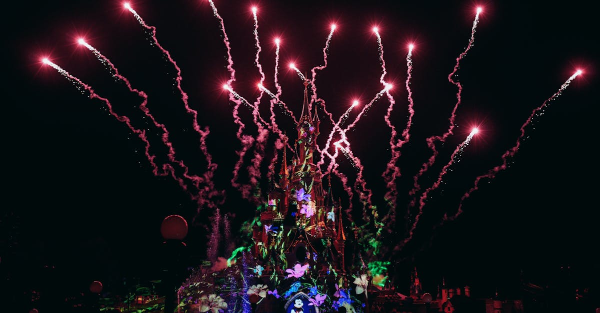 Dazzling fireworks light up the night sky at Disneyland Paris, showcasing the enchanting castle.