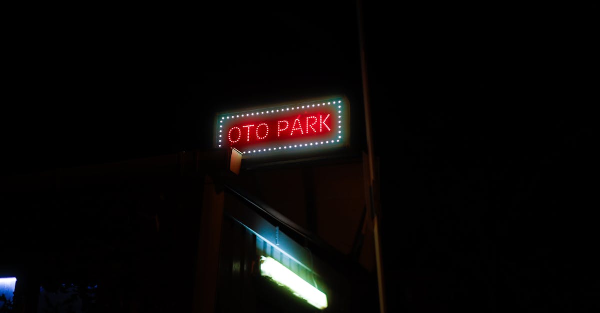 A vibrant neon sign reading 'Oto Park' glowing in the night sky, surrounded by darkness.