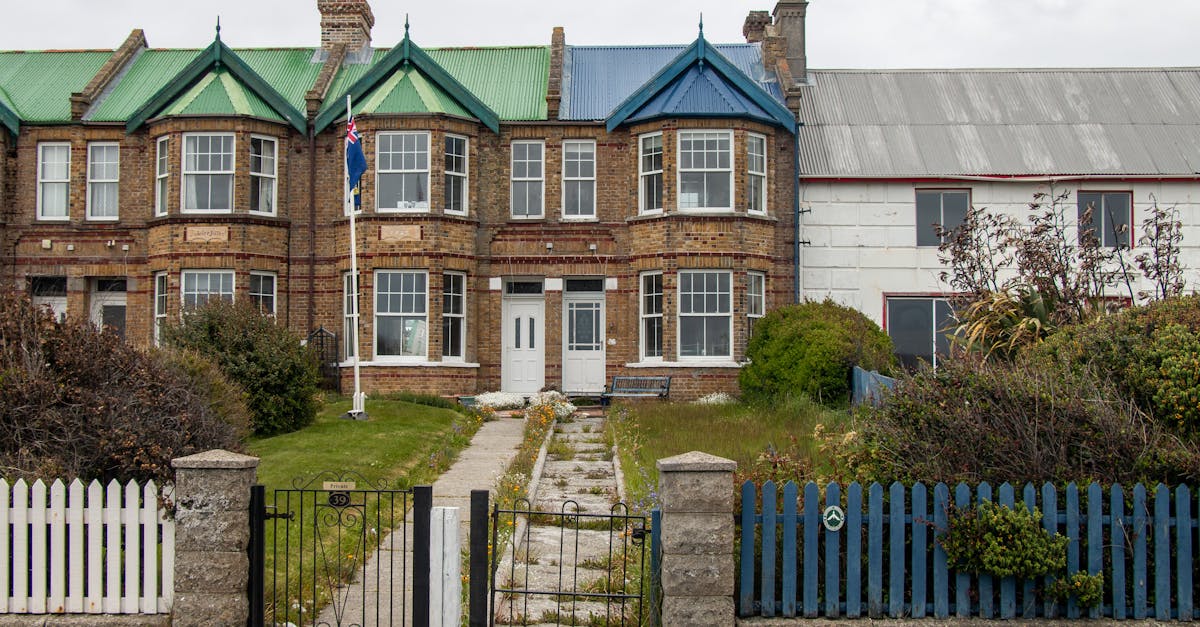 Elegant Victorian house with colorful roofs in Stanley, Falkland Islands.