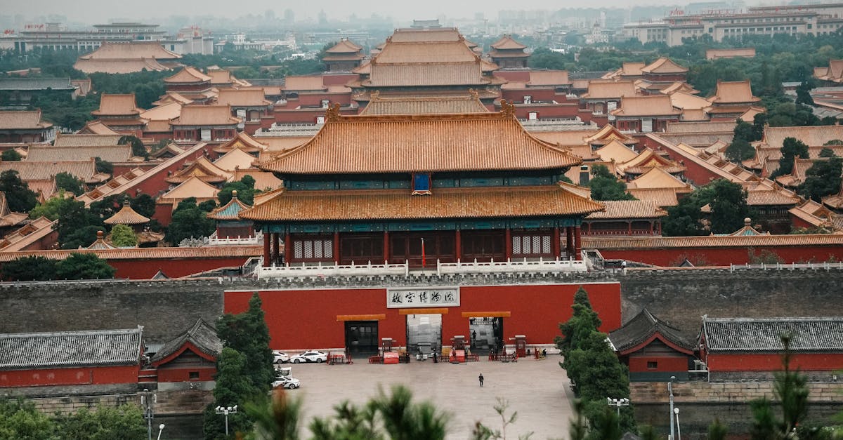 A stunning aerial perspective of Beijing's iconic Forbidden City, showcasing ancient Chinese architecture.