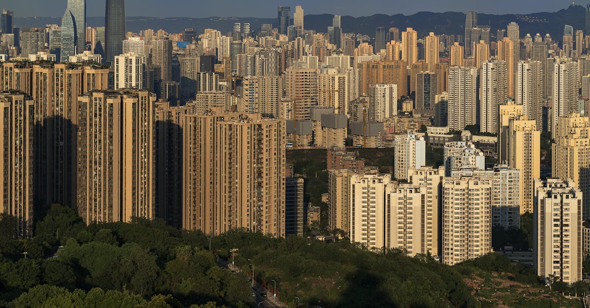 Vibrant city skyline with towering skyscrapers, capturing modern architecture at sunset.