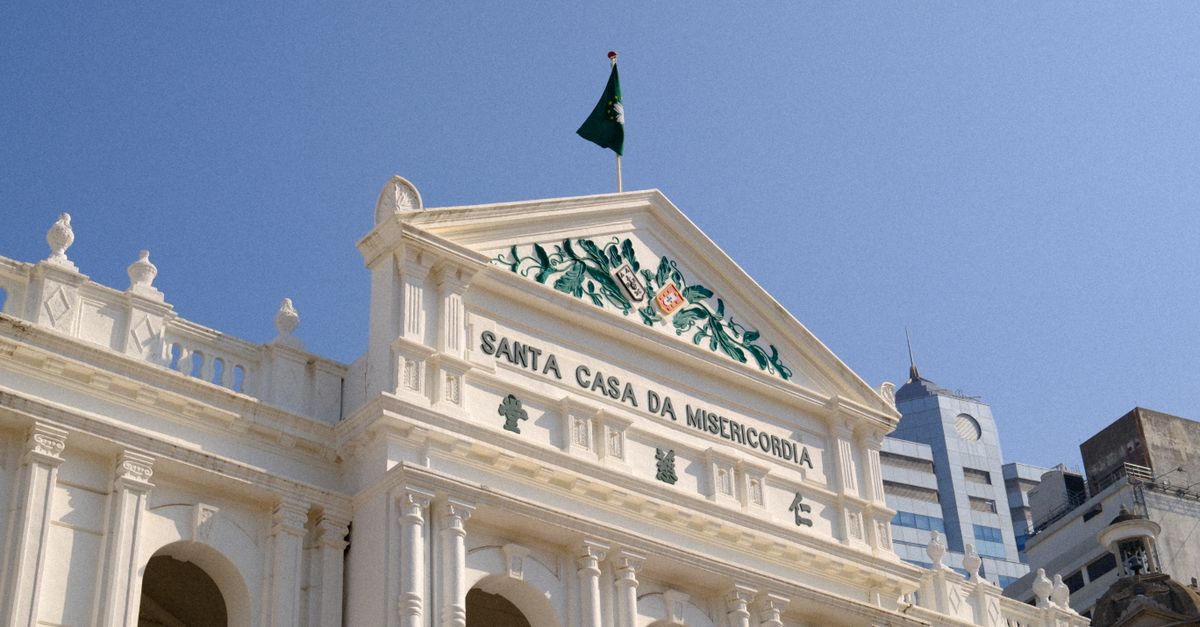 Capture of the Santa Casa da Misericórdia building in Macao with clear blue skies.