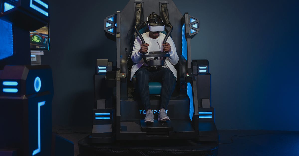 African American man immersed in virtual reality using a VR headset and simulator.